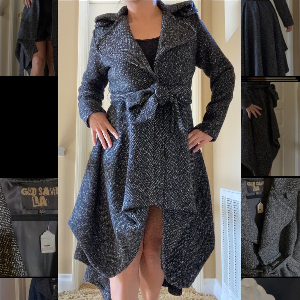 NWT GOD SAVE LA Kitson Clow High-Low Wool Trench Coat Size M